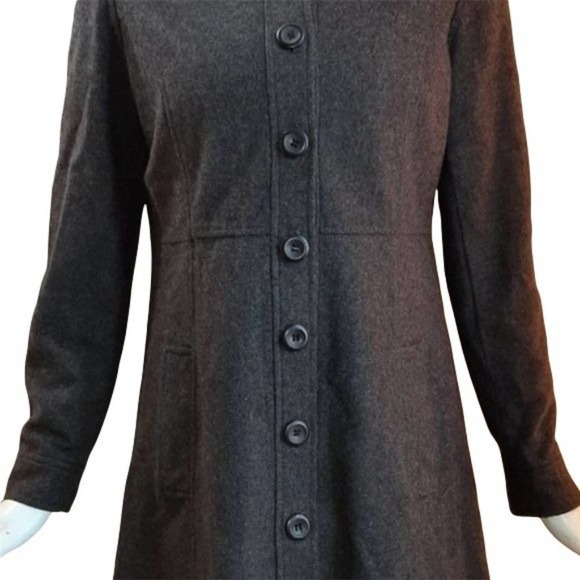 Empire Waist Gray fully Lined Wool Coat w/Pockets - Picture 3 of 11